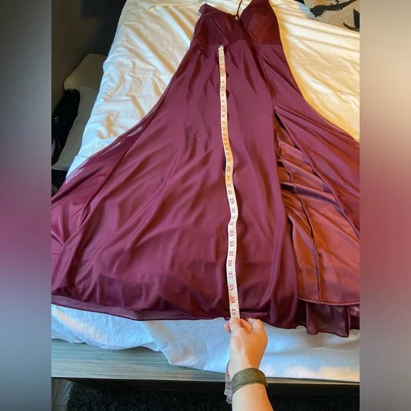 Azazie Burgundy Bridesmaid Dress - A-line with slit - custom size - Picture 14 of 16